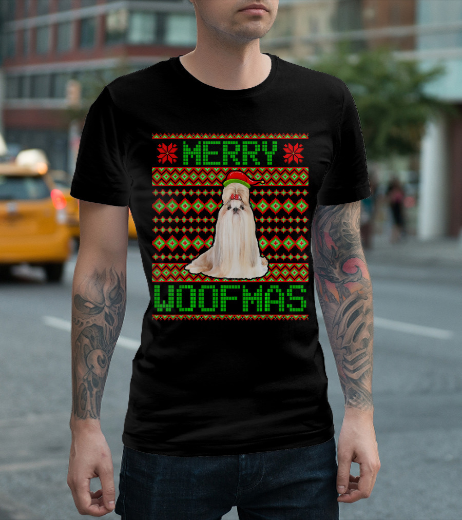 Merry Woofmas Shih Tzu Dog Santa Xmas Ugly T-Shirt