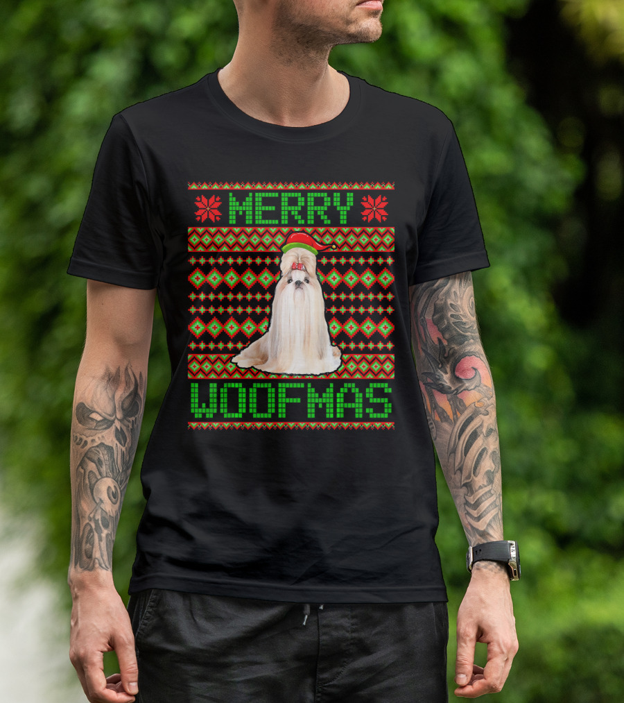 Merry Woofmas Shih Tzu Dog Santa Xmas Ugly T-Shirt
