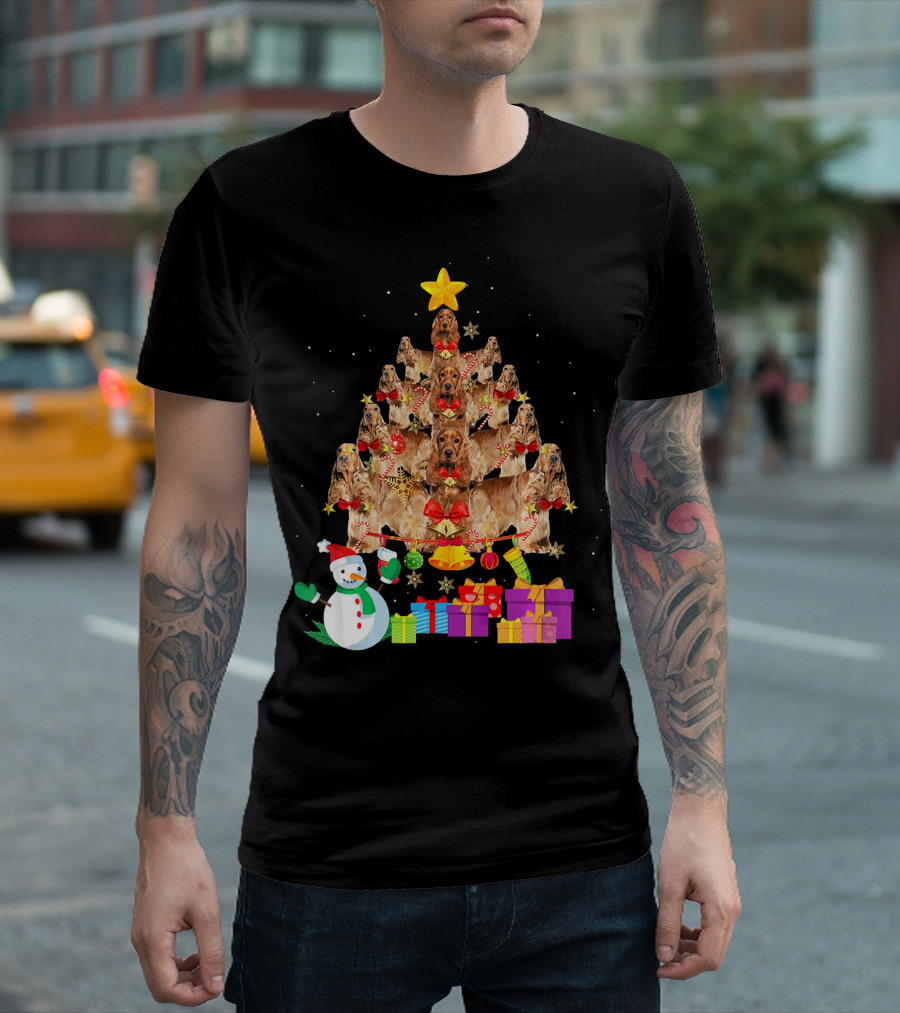 Cocker Spaniel Christmas Tree with Snowman and Gifts T-Shirt