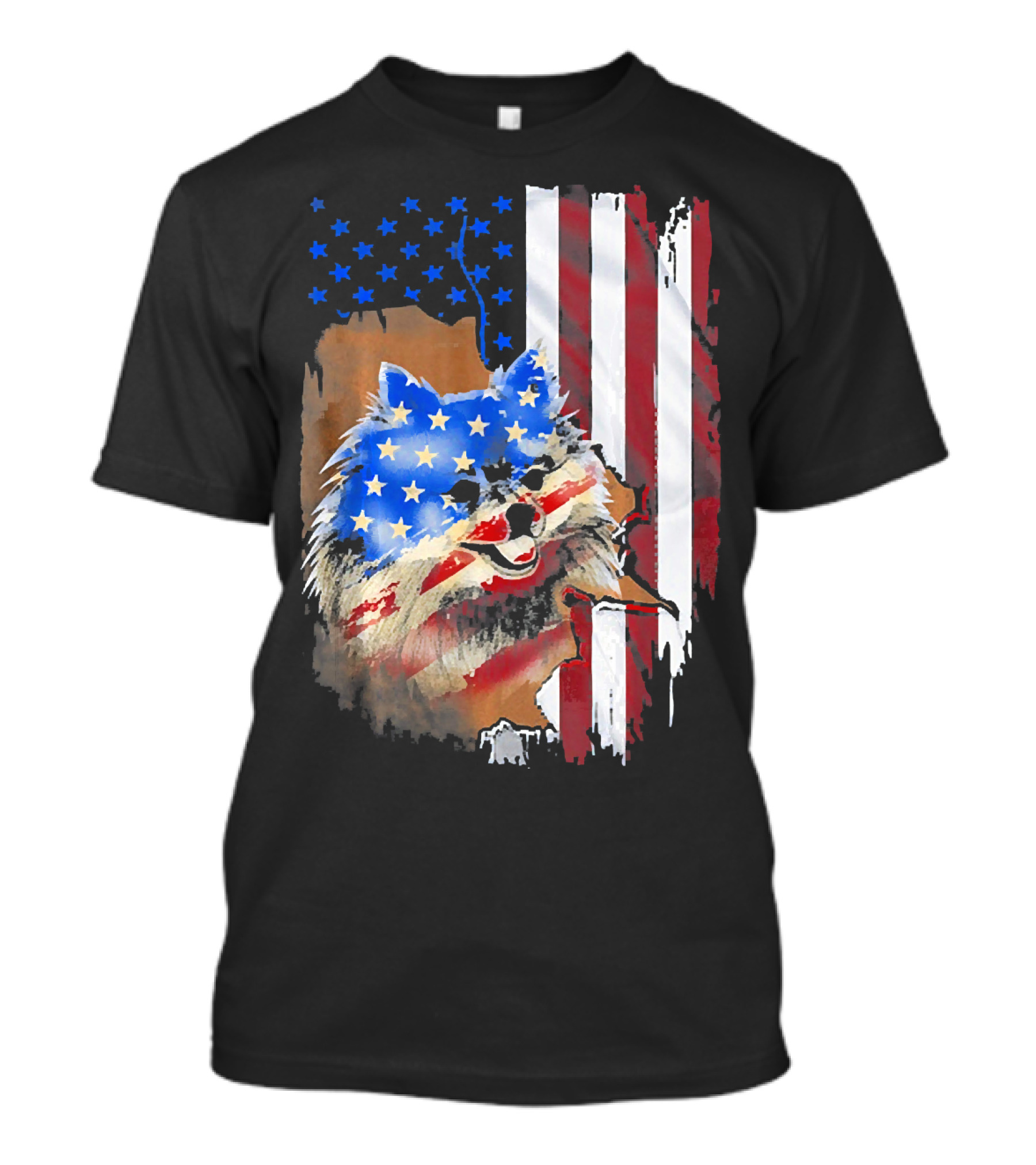 Pomeranian Dog With Tattoos In American Flag Colors T-Shirt