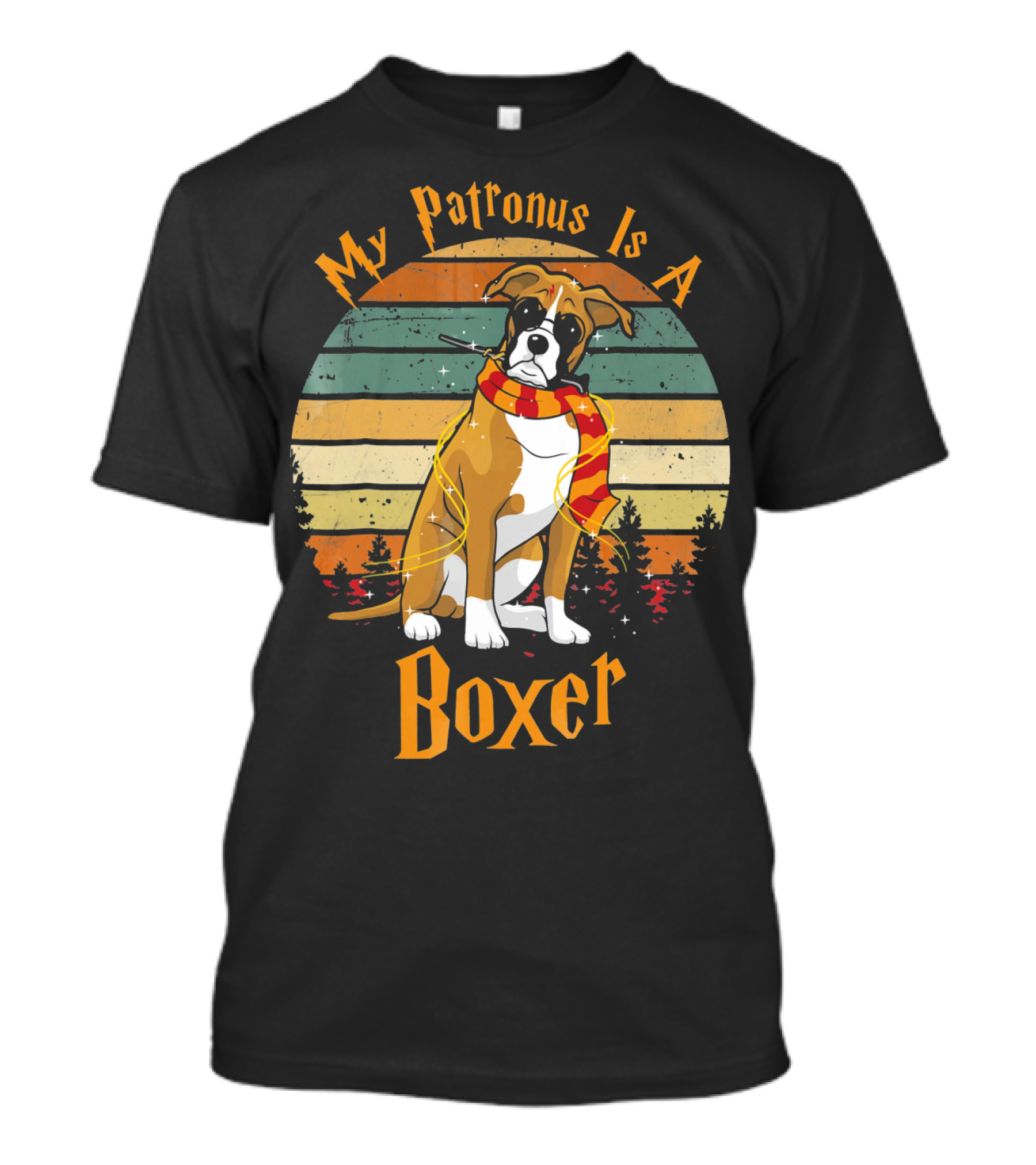 My Patronus Is A Boxer Dog Funny Dog Chr Scarf Retro Forest T-Shirt