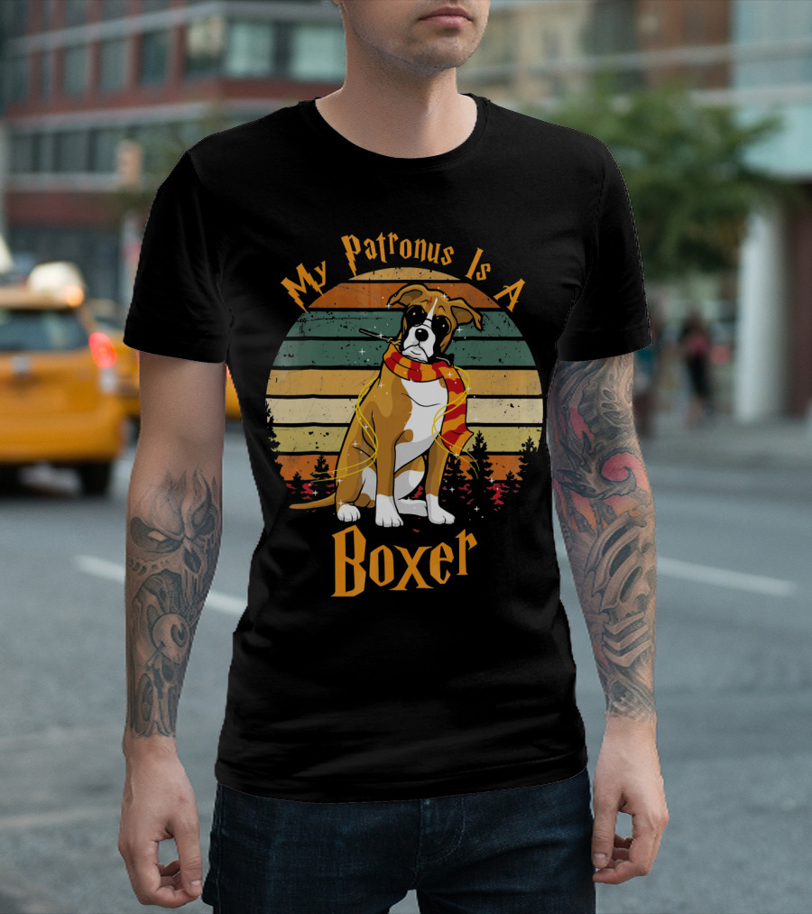 My Patronus Is A Boxer Dog Funny Dog Chr Scarf Retro Forest T-Shirt