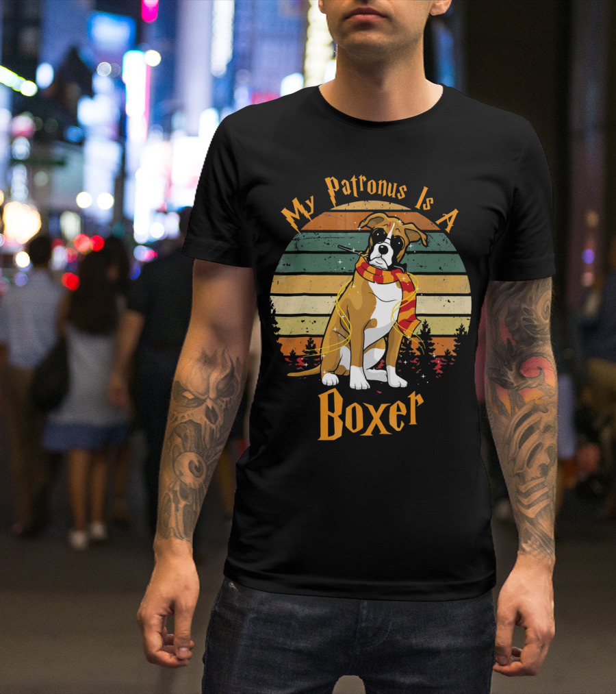 My Patronus Is A Boxer Dog Funny Dog Chr Scarf Retro Forest T-Shirt