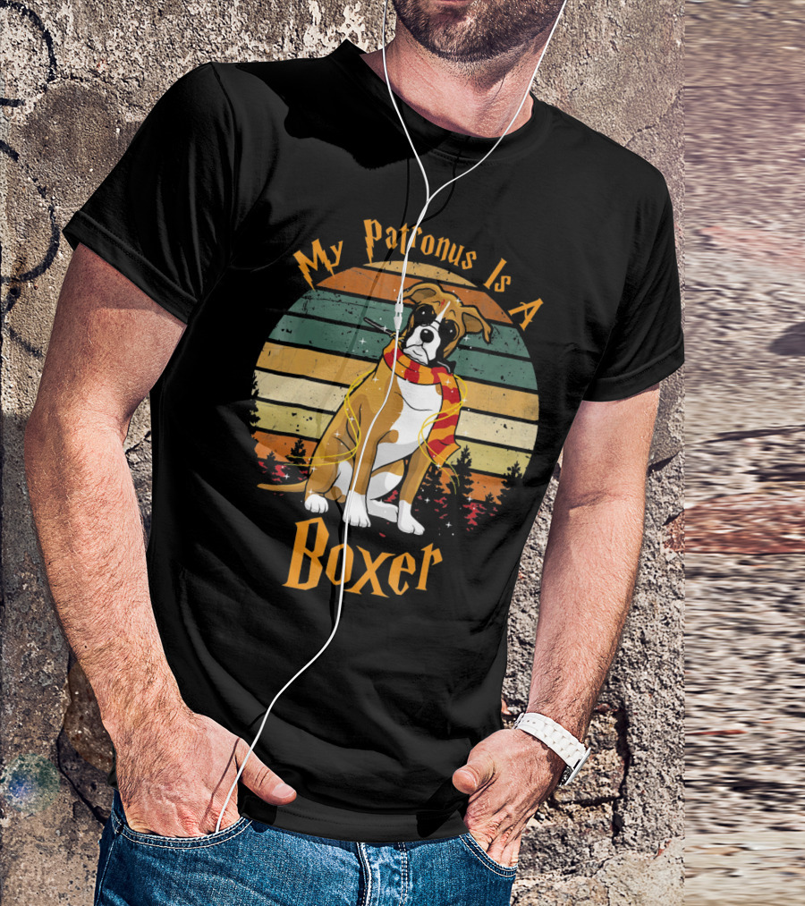 My Patronus Is A Boxer Dog Funny Dog Chr Scarf Retro Forest T-Shirt
