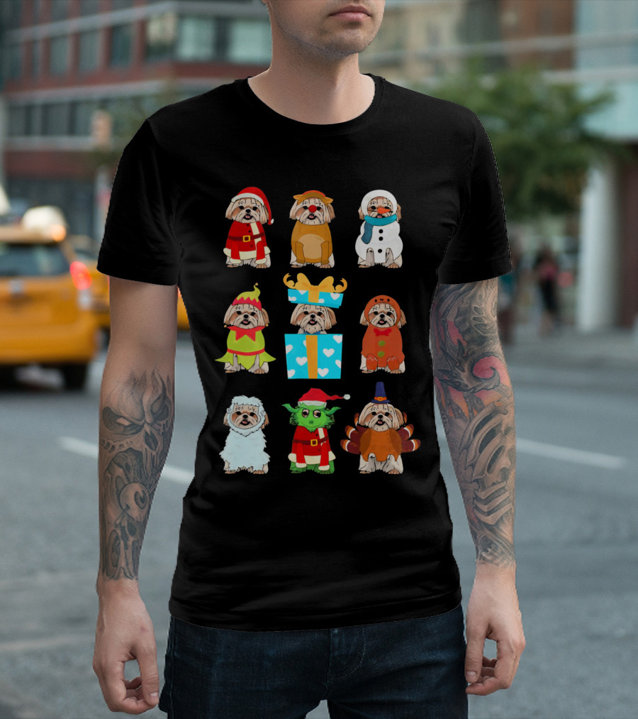 Shih Tzu Christmas Santa Reindeer Snowman Elf Present Reindeer Outfit Yeti Baby Elf Turkey Costume T-Shirt