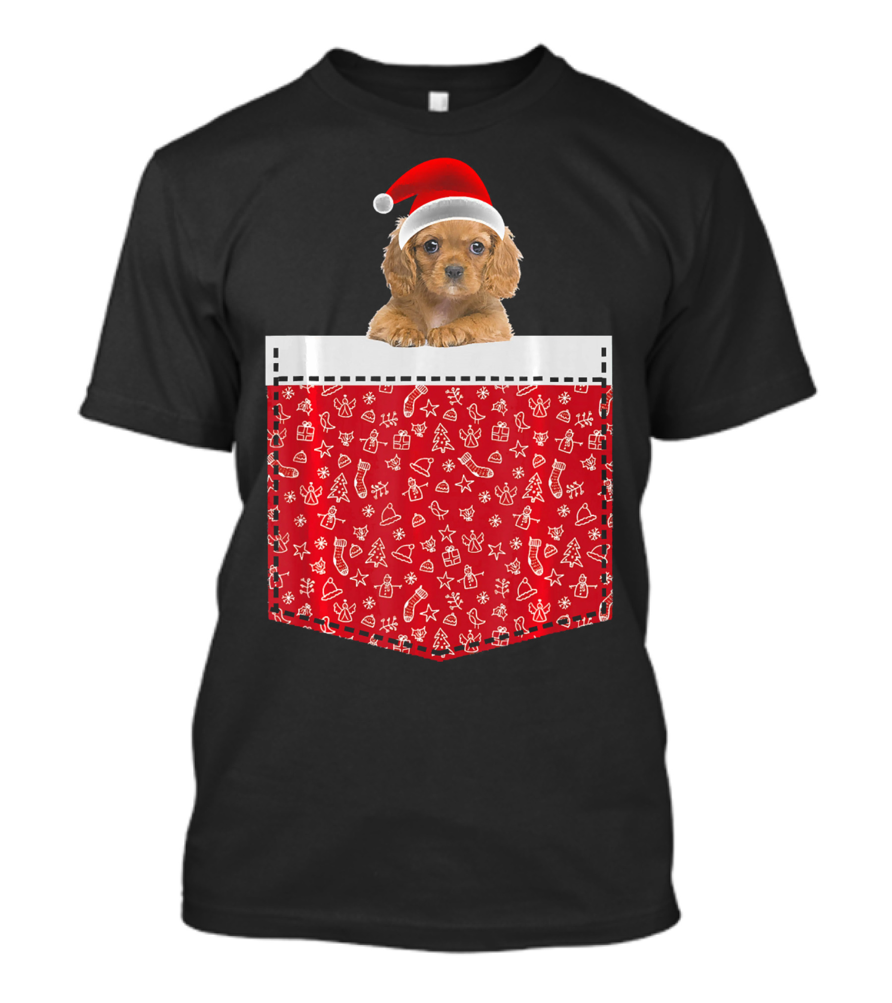 American Cocker Spaniel Christmas Santa Hat Pocket Dog In Inside T-Shirt