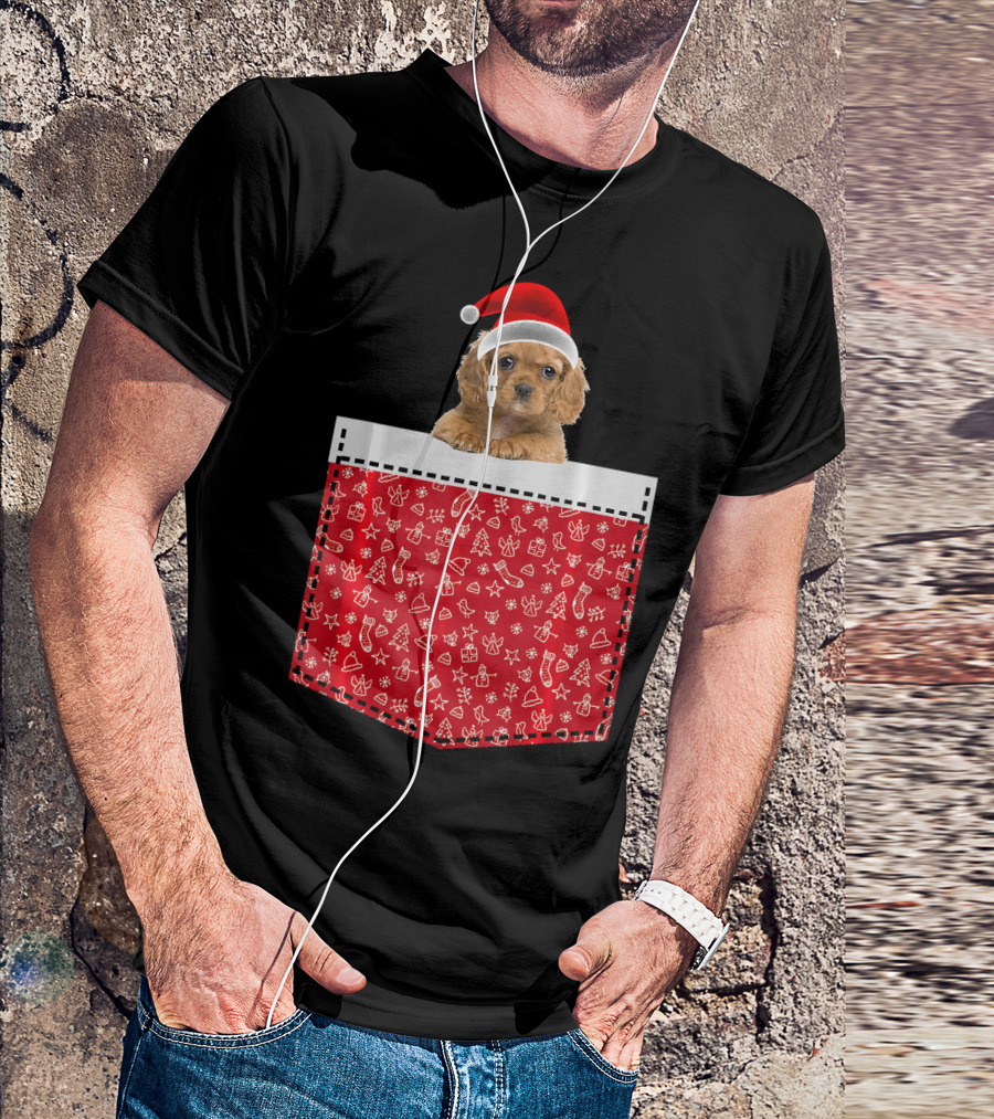 American Cocker Spaniel Christmas Santa Hat Pocket Dog In Inside T-Shirt