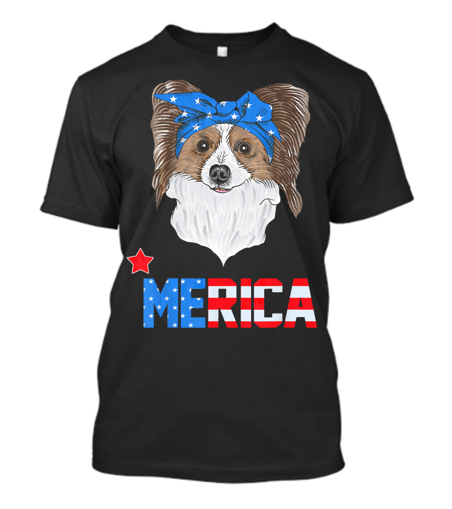 Papillon Mom American Flag Merica Dog With Bandana T-Shirt