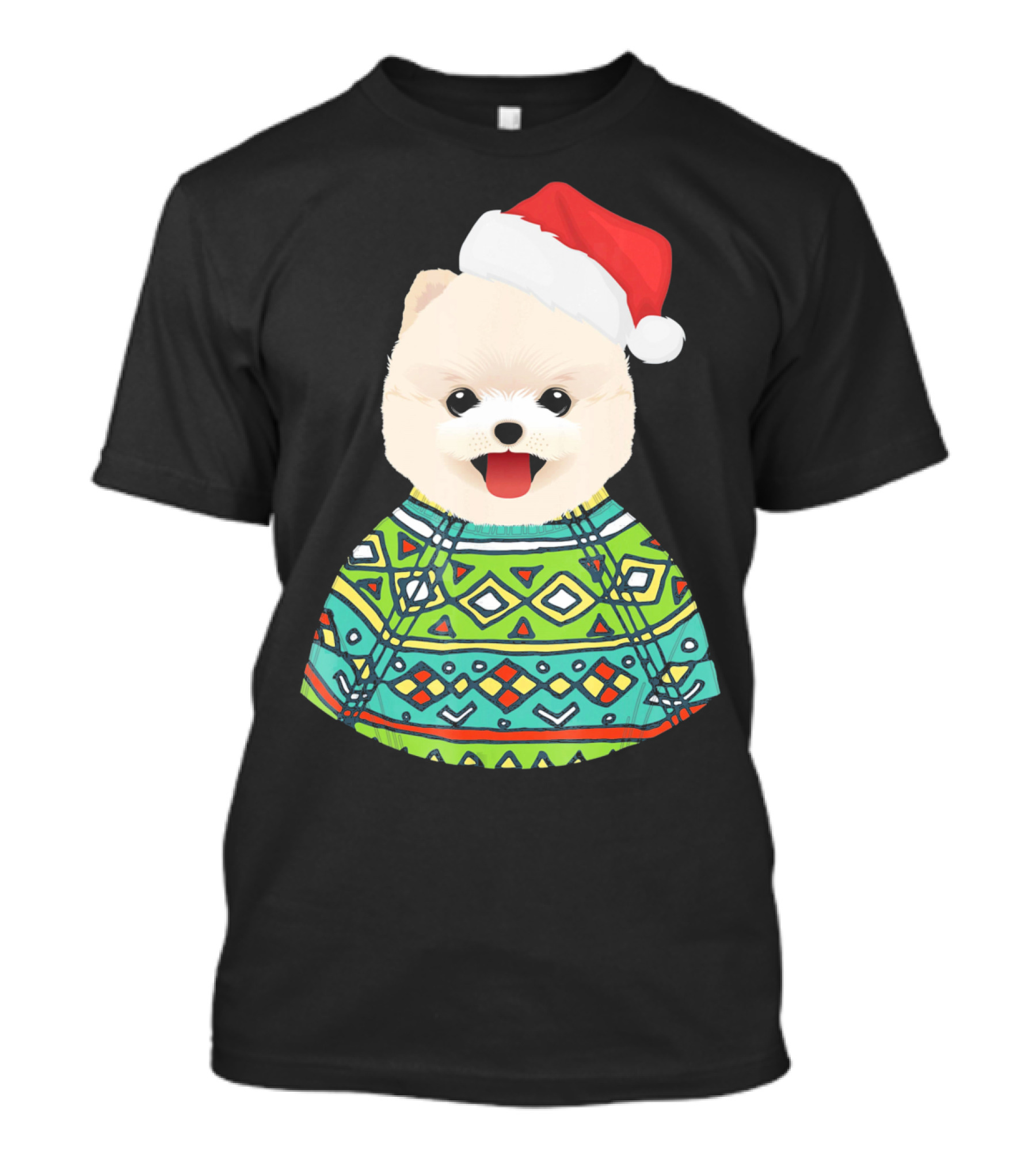 Santa Hat Christmas Pomeranian In Festive T-Shirt
