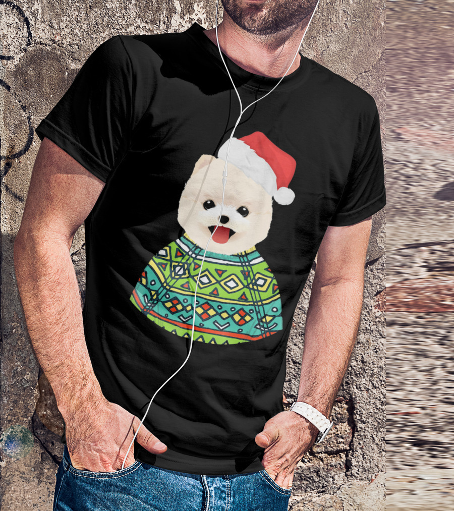 Santa Hat Christmas Pomeranian In Festive T-Shirt