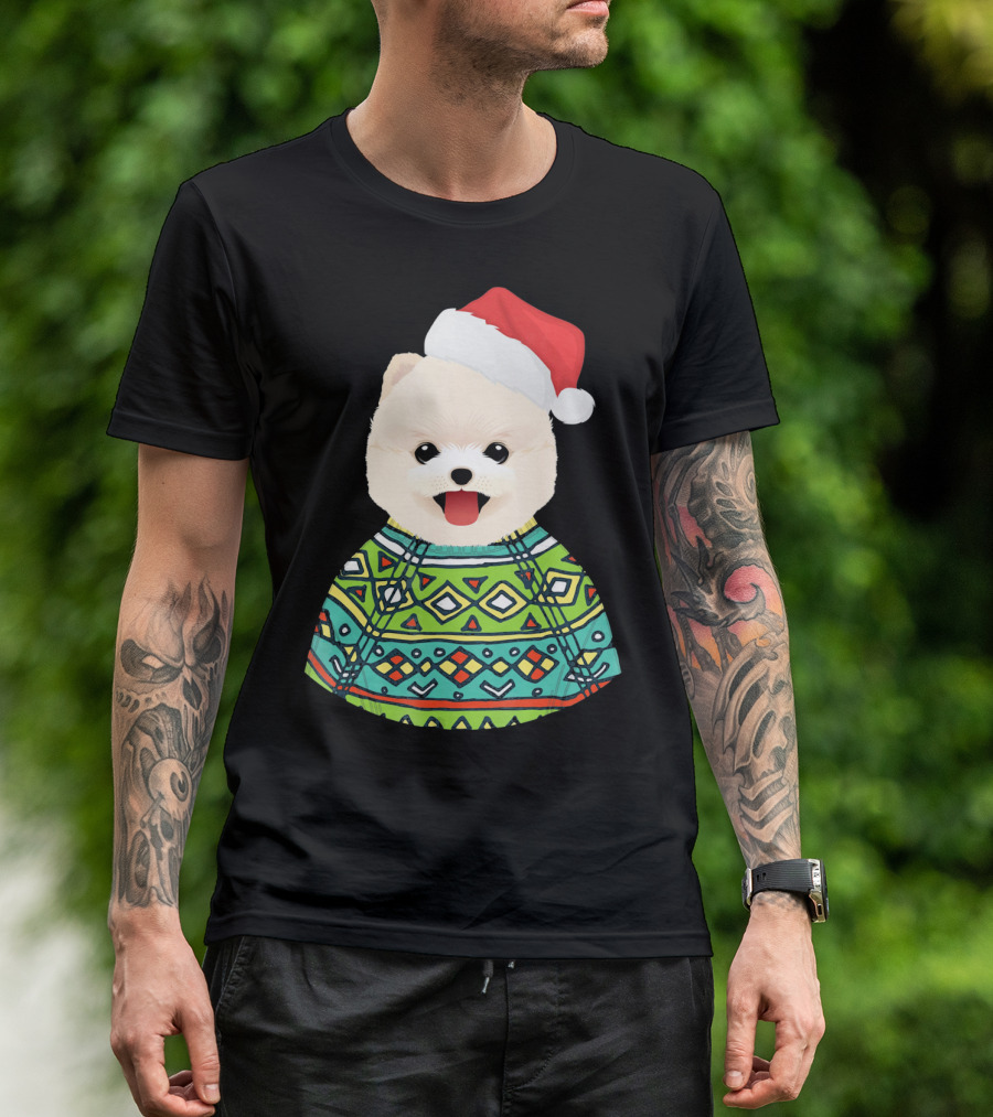 Santa Hat Christmas Pomeranian In Festive T-Shirt