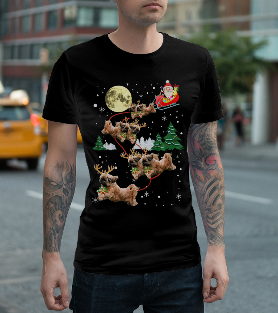 Santa Sleigh with Reindeer Shih Tzu and Christmas Moon T-Shirt