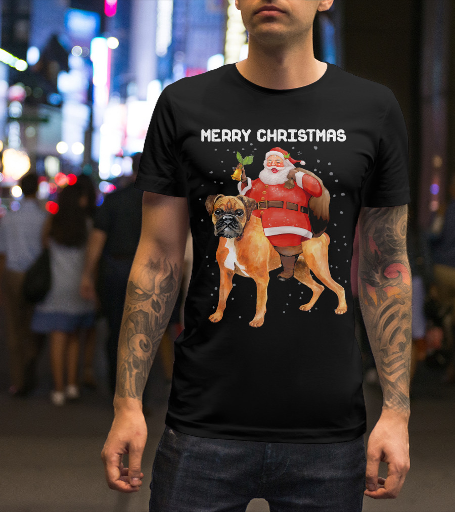 Merry Christmas Santa Riding Boxer Dog T-Shirt