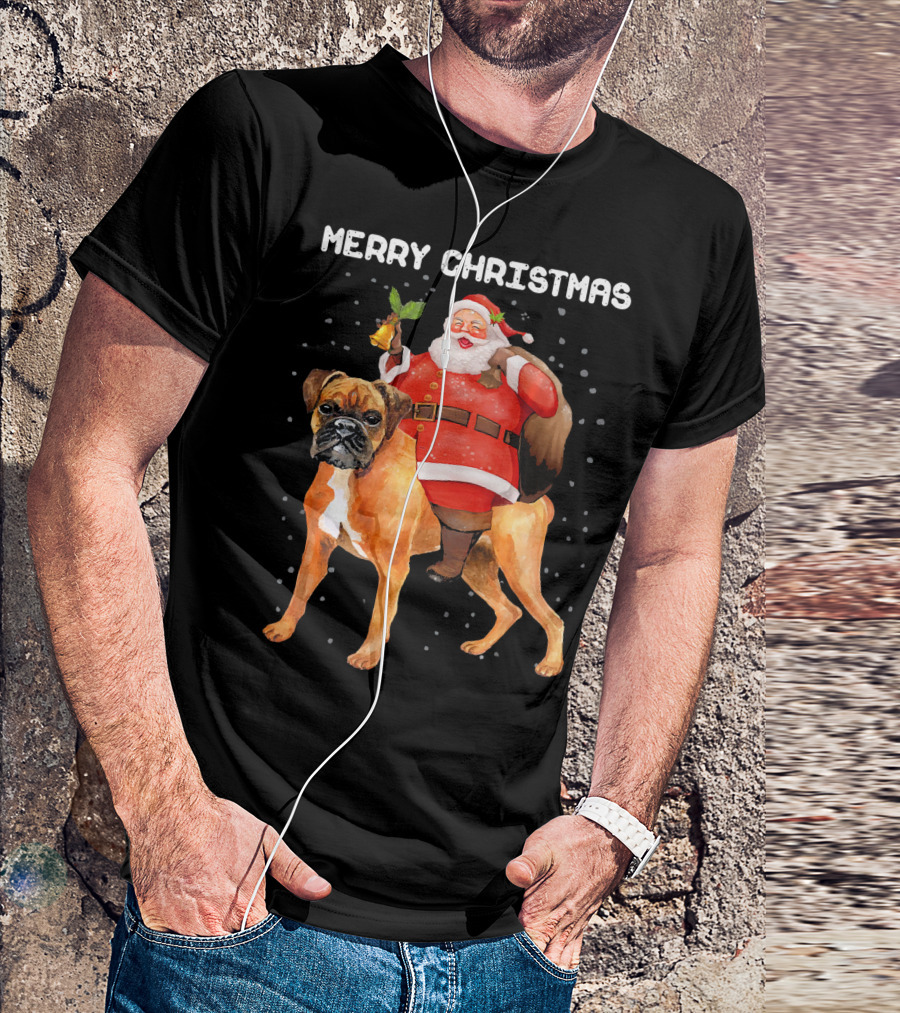 Merry Christmas Santa Riding Boxer Dog T-Shirt