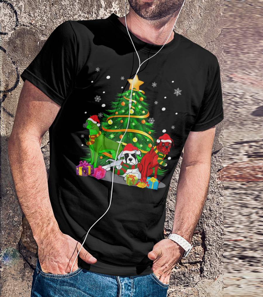 Boxer Family Christmas Time Dog Holiday Tree Gifts Snowflakes T-Shirt