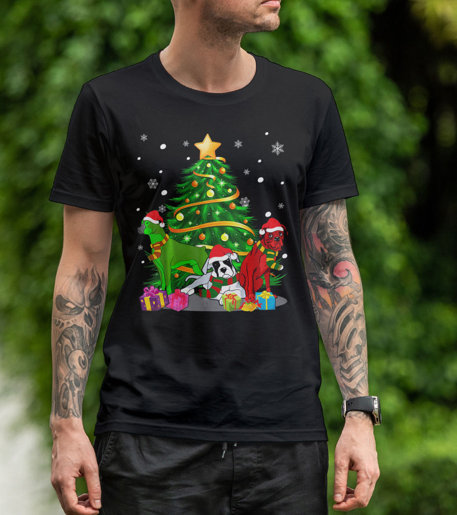 Boxer Family Christmas Time Dog Holiday Tree Gifts Snowflakes T-Shirt