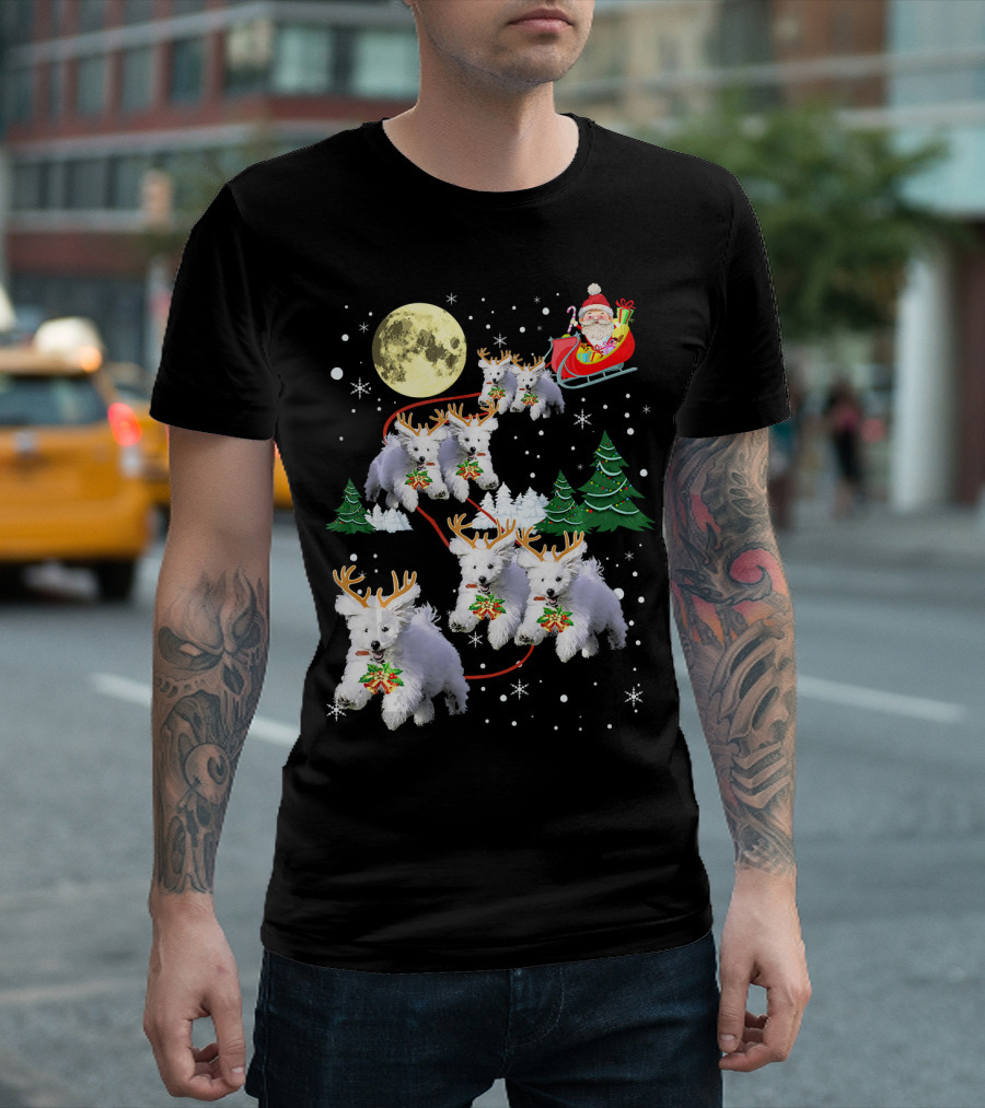 Funny Reindeer Maltese Xmas Christmas Santa Sleigh Full Moon T-Shirt