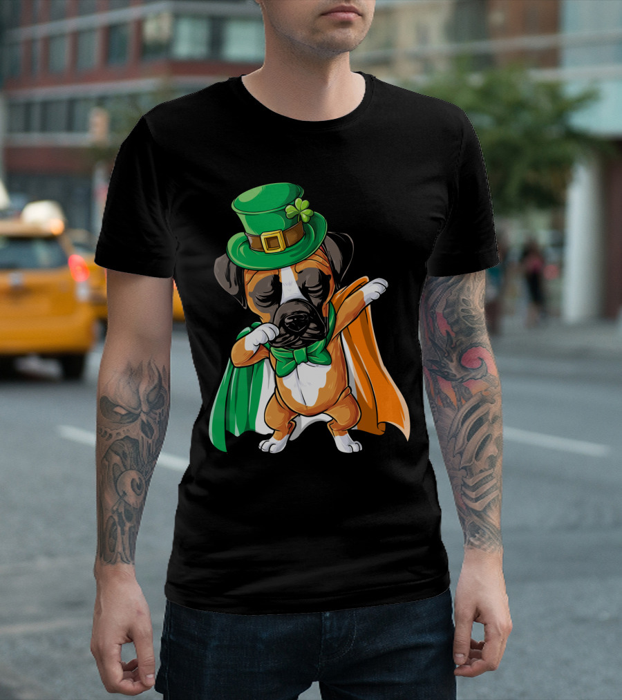 Dabbing Boxer Dog St Patricks Day Irish Flag Hat T-Shirt