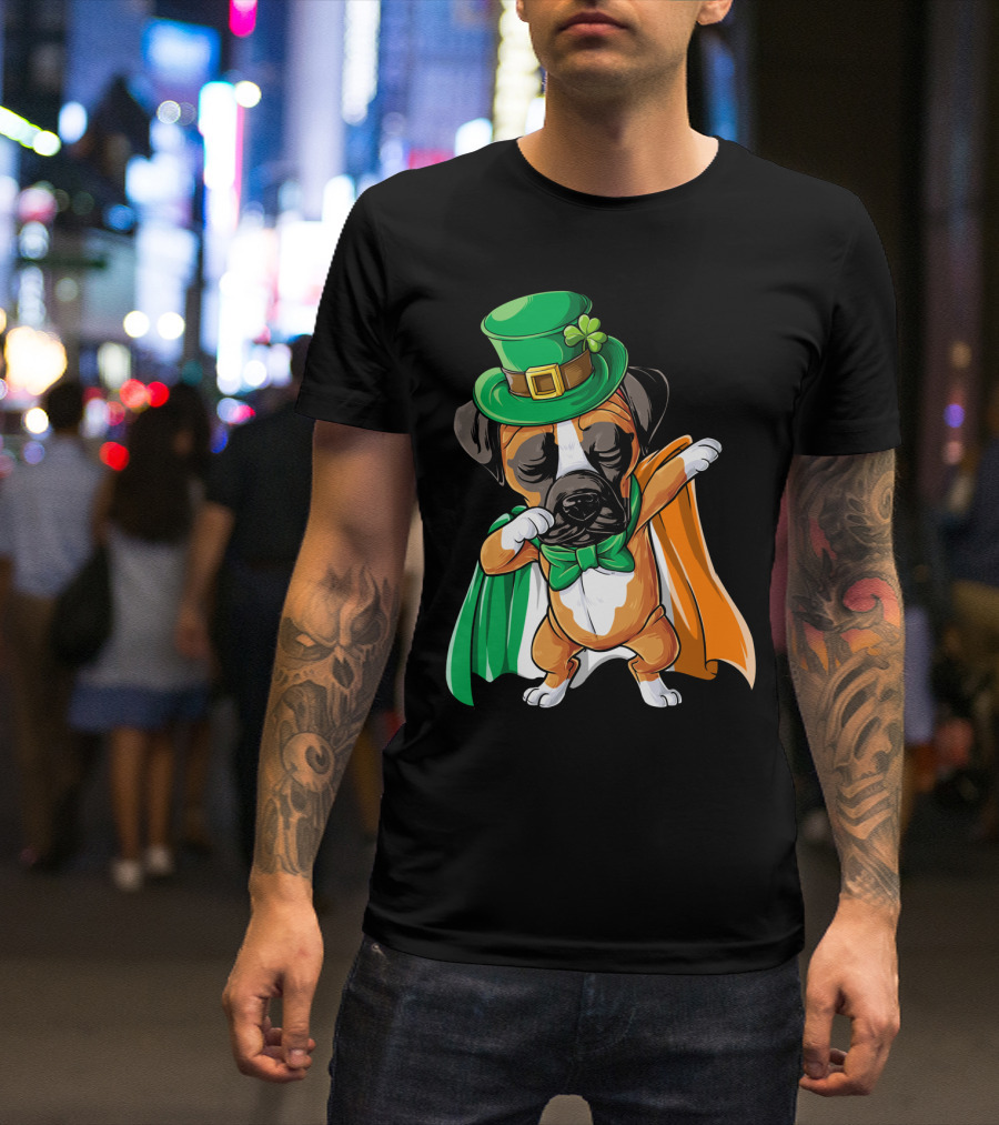 Dabbing Boxer Dog St Patricks Day Irish Flag Hat T-Shirt