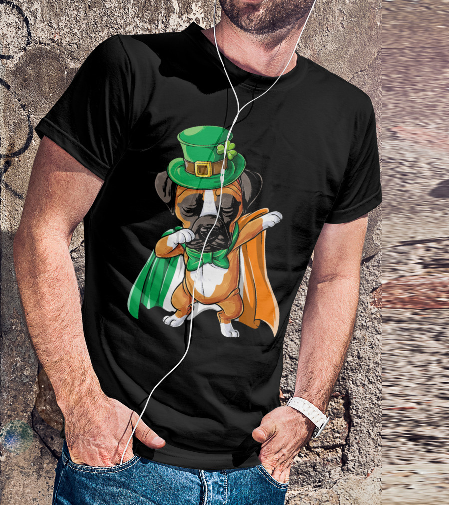 Dabbing Boxer Dog St Patricks Day Irish Flag Hat T-Shirt