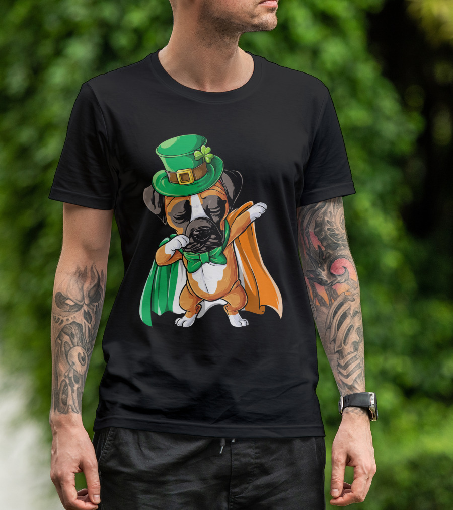 Dabbing Boxer Dog St Patricks Day Irish Flag Hat T-Shirt