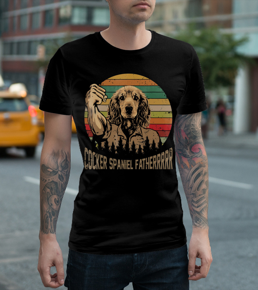 Cocker Spaniel Fatherrrr Retro Forest Fist Pump T-Shirt