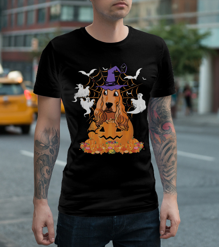 Halloween Cavalier King Charles Spaniel Pumpkin Ghosts and Bats T-Shirt