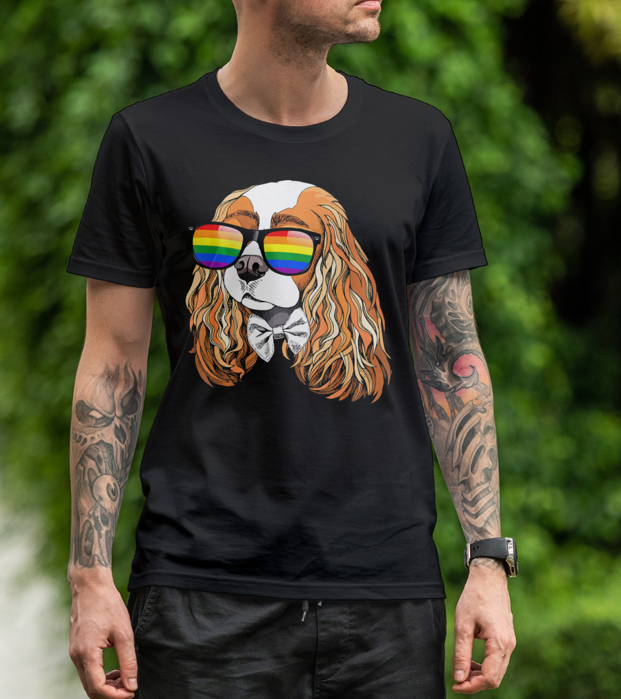 Cavalier King Charles Spaniel Rainbow Sunglasses Pride T-Shirt