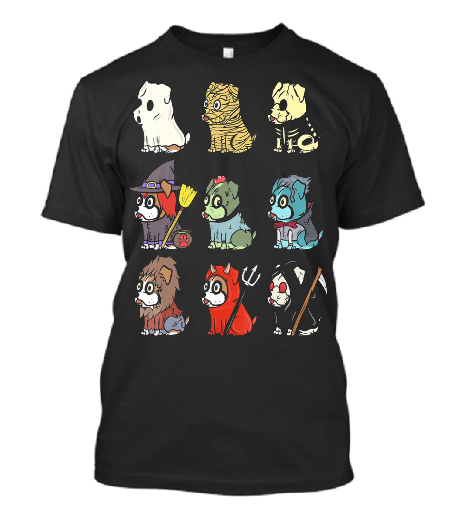 Boxer Dog Scary Ghost Mummy Skeleton Witch Zombie Monster Werewolf Devil Grim Reaper T-Shirt
