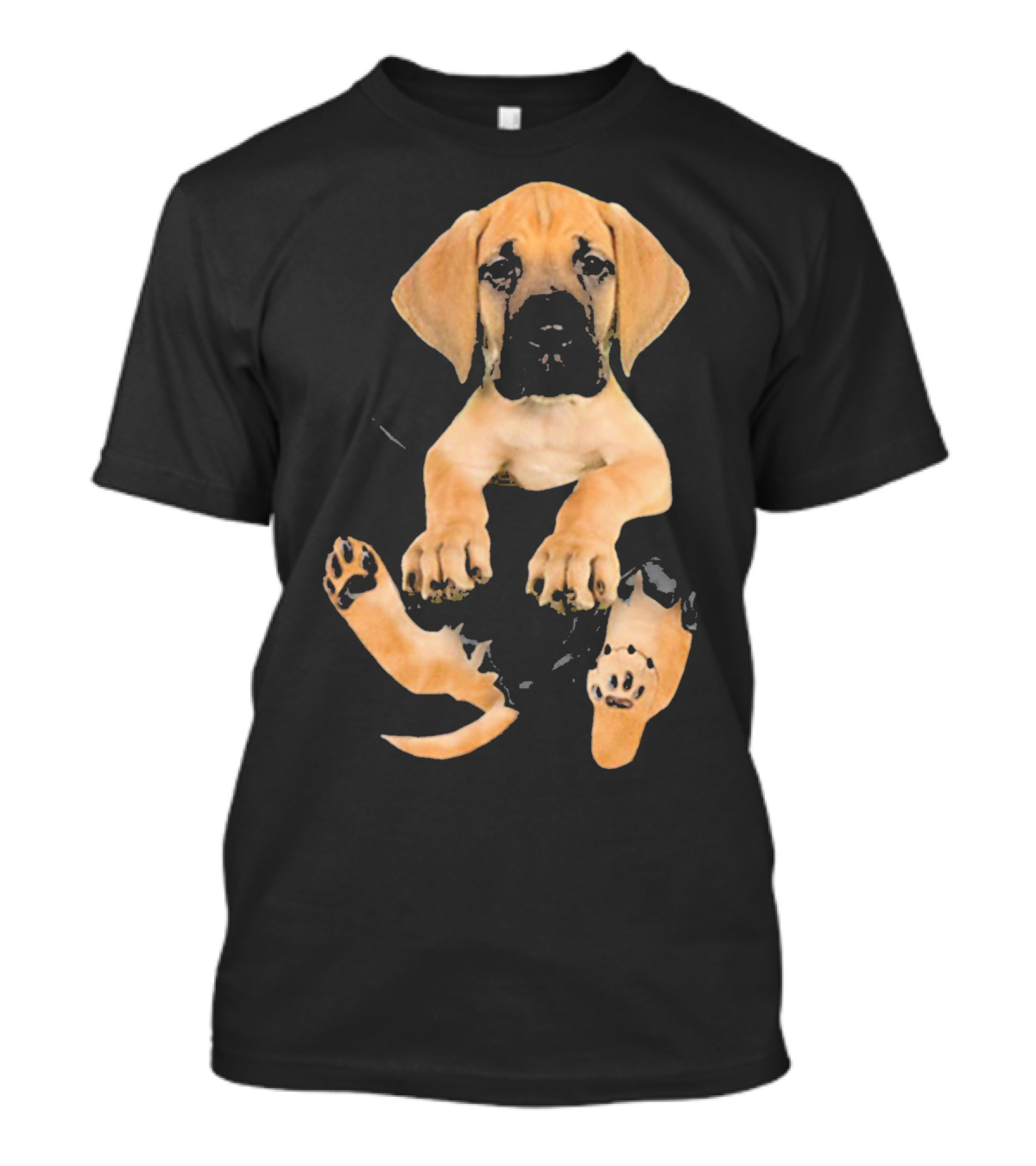 Brown Great Dane Puppy Peeking From Pocket T-Shirt