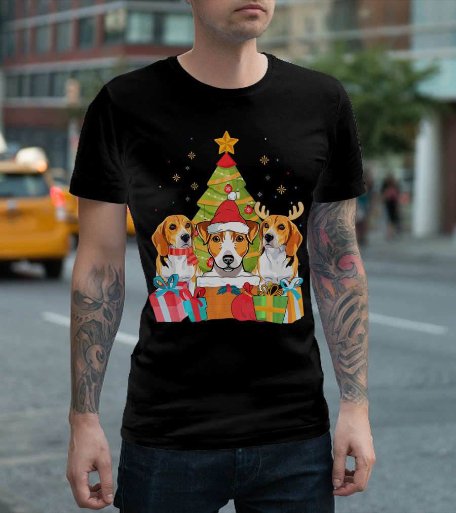 Christmas Cute Jack Russell Terrier with Tree and Presents T-Shirt