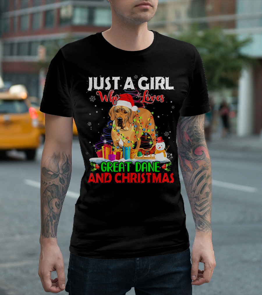 Just A Girl Who Loves Great Dane And Christmas T-Shirt
