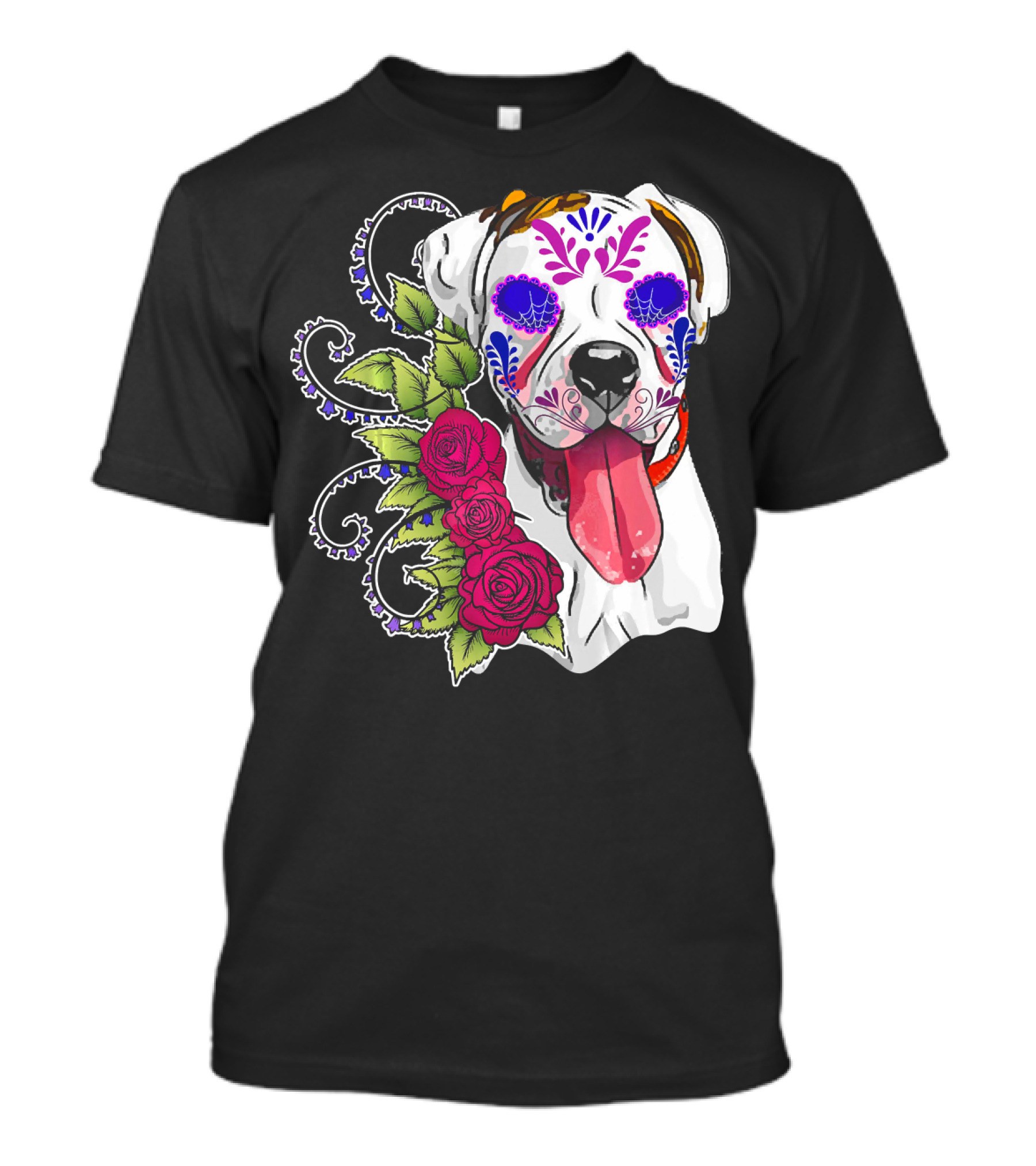 Boxer Dog Sugar Skull Day Of The Dead Roses T-Shirt