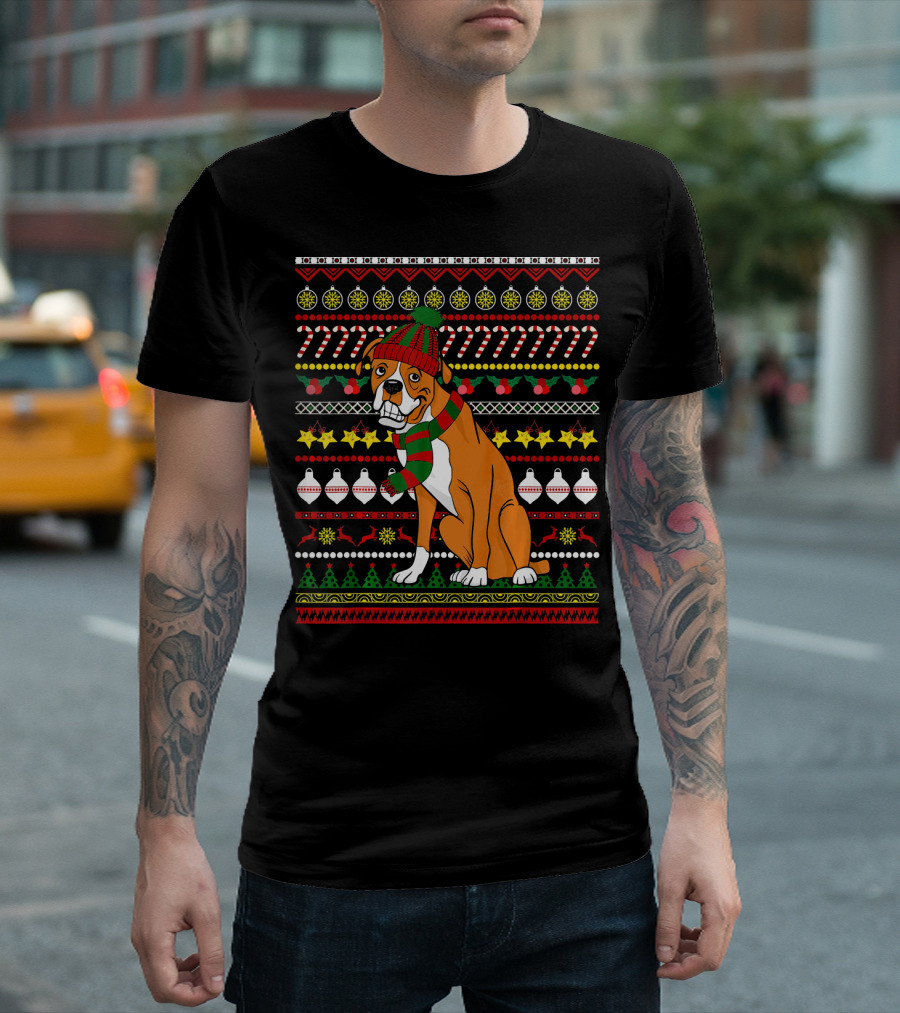 Boxer Santa Claus UglyDog Christmas T-Shirt