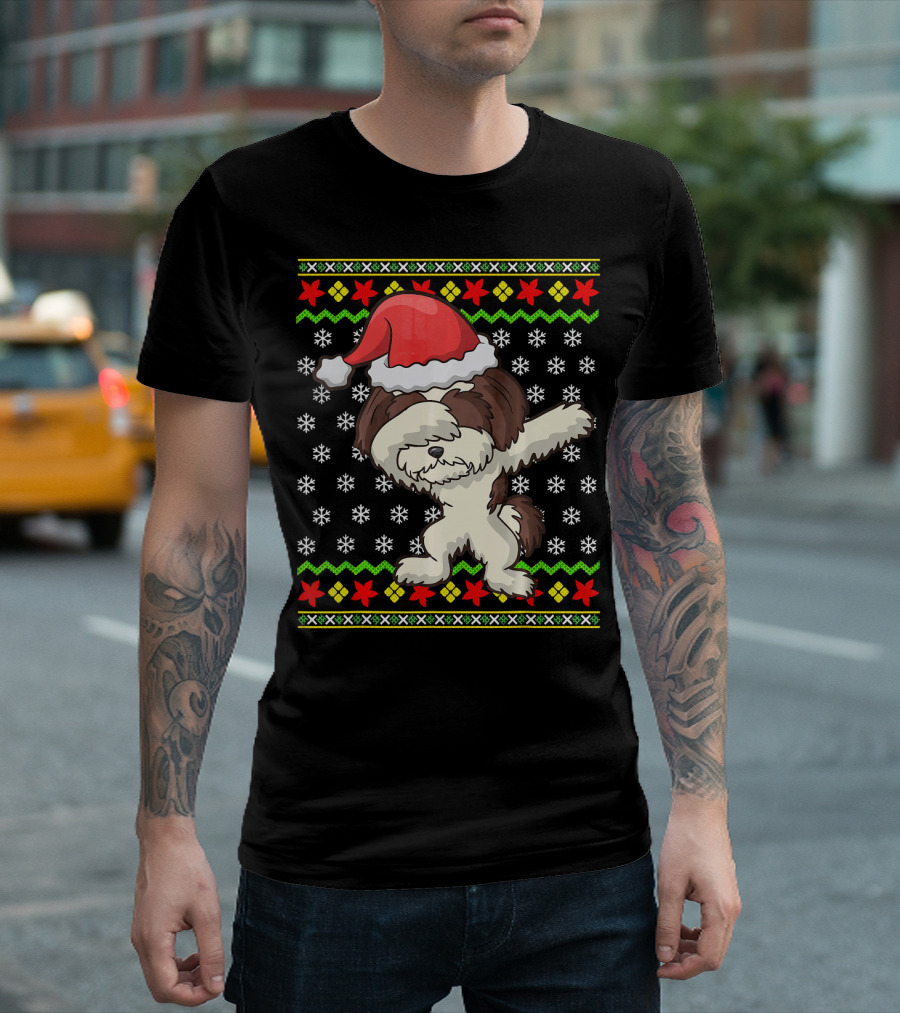 Dabbing Shih Tzu Santa Ugly Christmas Sweater Dog T-Shirt