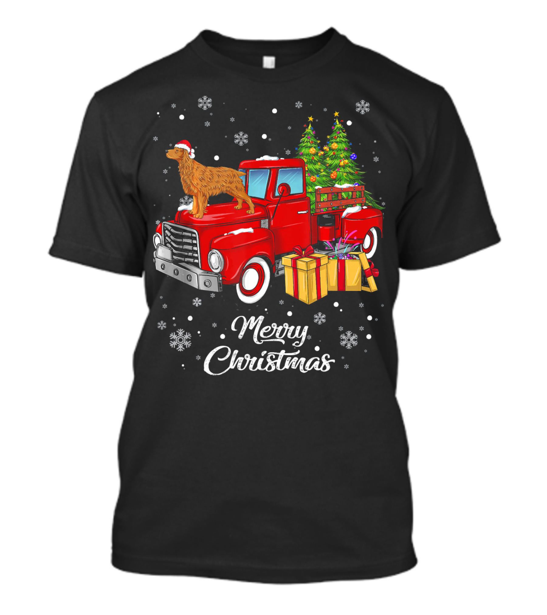 Cocker Spaniel On Red Christmas Truck With Gifts And Tree Merry Christmas T-Shirt