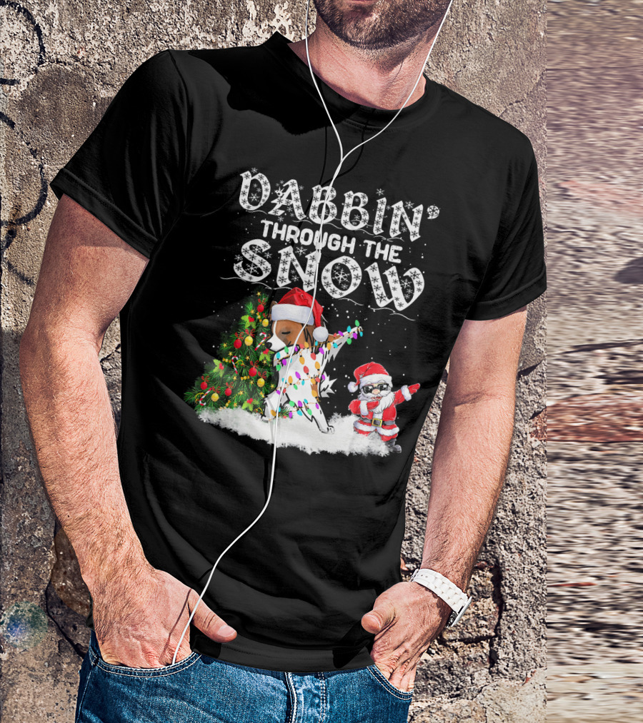 Dabbin Through The Snow Papillon Christmas Tree Santa Holiday Fun T-Shirt