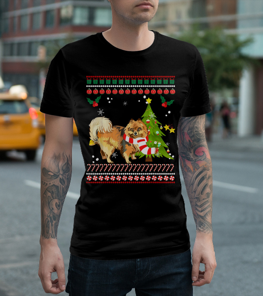 Cute Pomeranian Christmas Festive Tree Dog T-Shirt