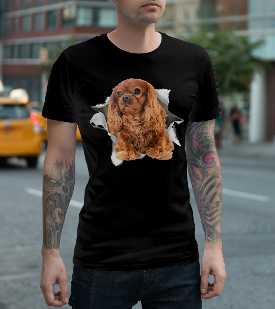 Cavalier King Charles Spaniel Torn Paper Peek Dog T-Shirt