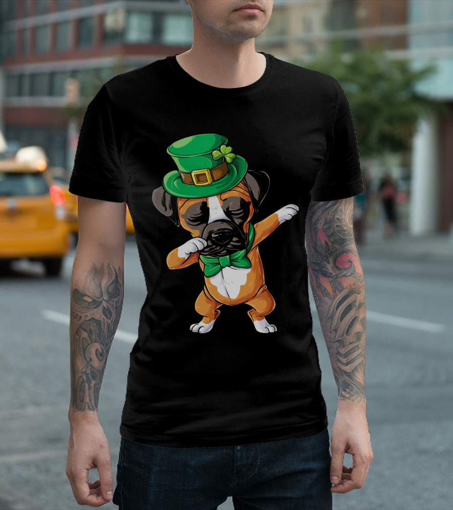 Leprechaun Hat Dabbing Boxer Dog St. Patrick's Day T-Shirt