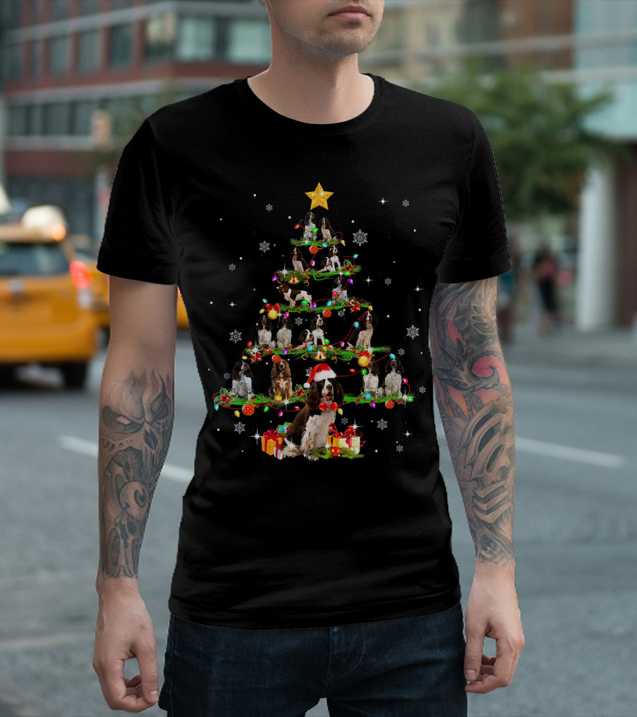 Cocker Spaniel Christmas Tree with Santa Hat and Presents T-Shirt