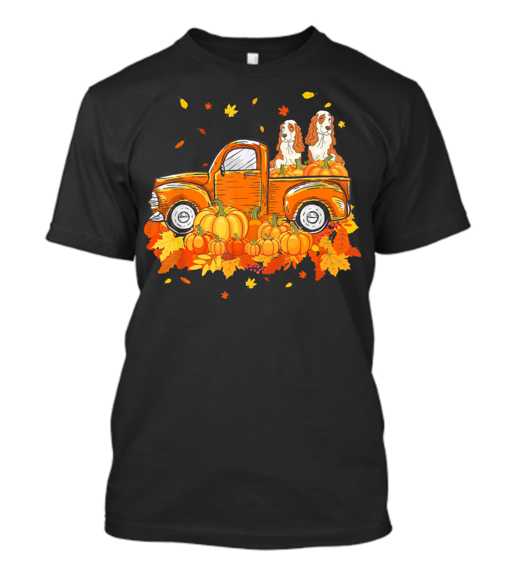 Cocker Spaniel Pumpkin Fall Truck With Autumn Leaves T-Shirt