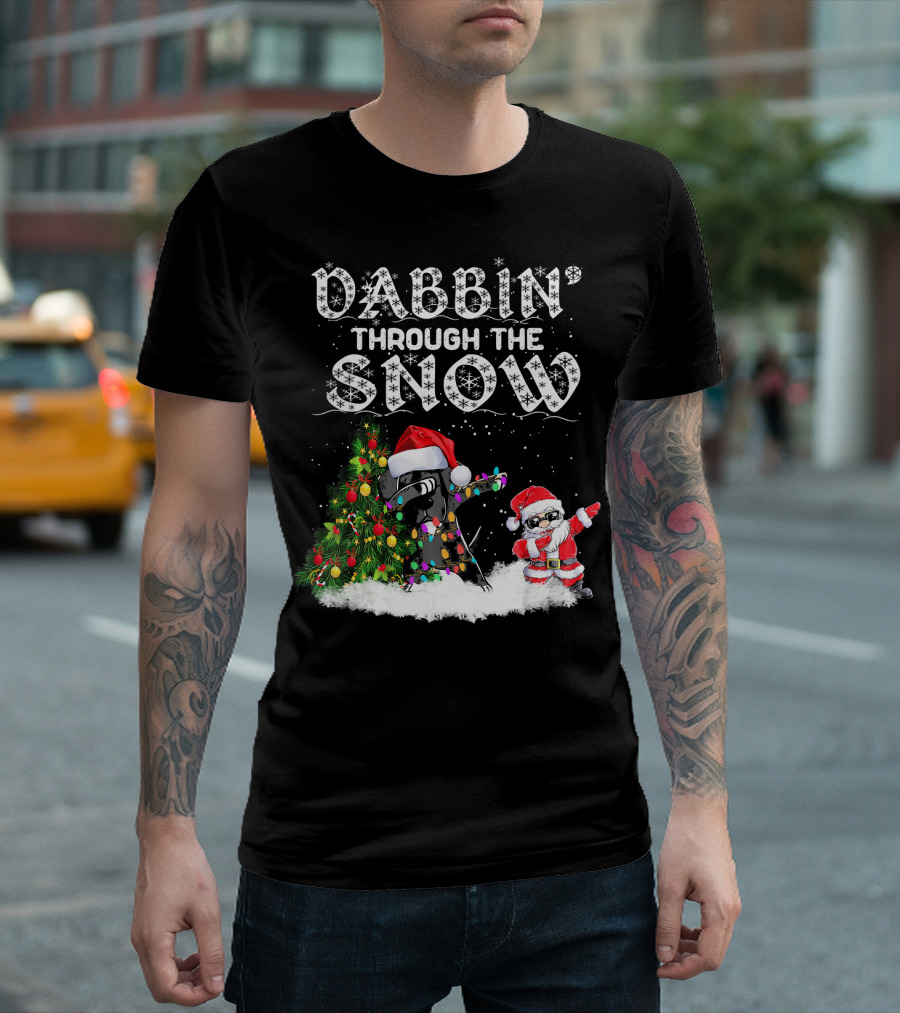 Dabbin Through The Snow Great Dane Santa Christmas Tree T-Shirt