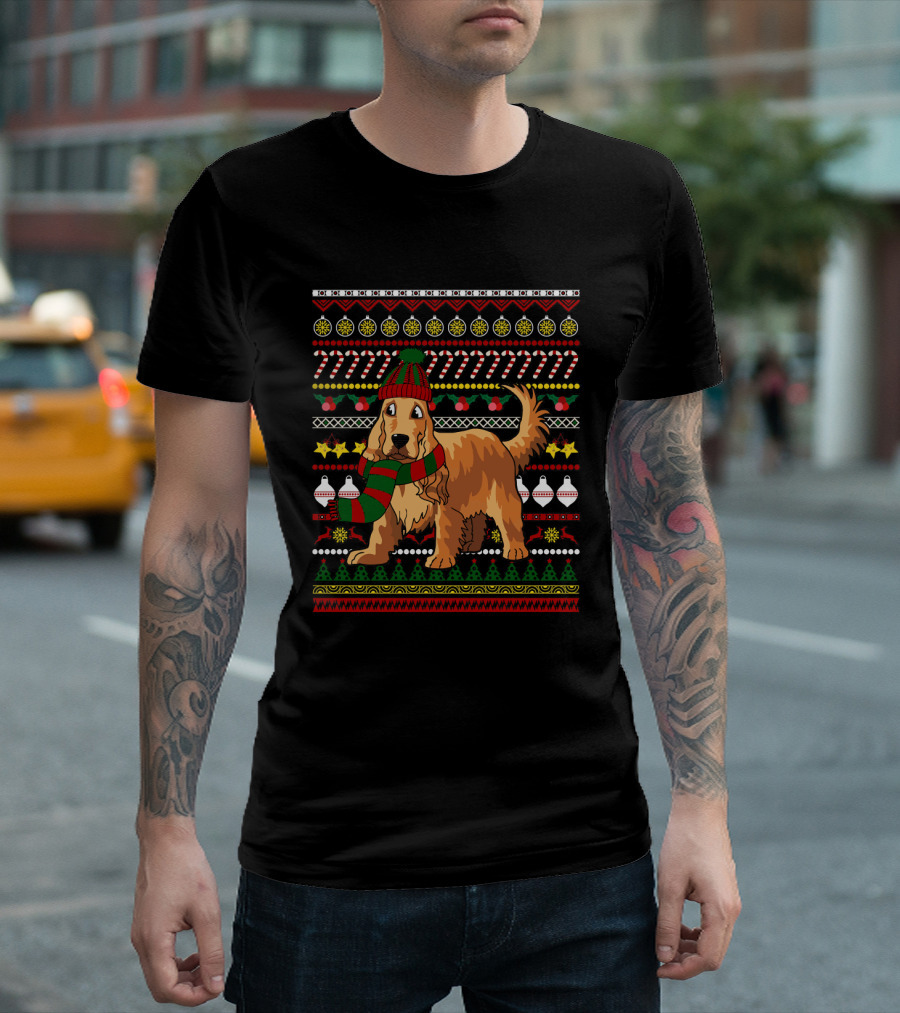 Cocker Spaniel Christmas Sweater Ornaments and Candy Cane T-Shirt