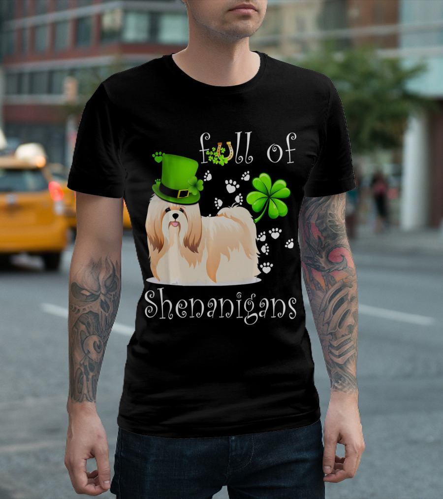 Full Of Shenanigans Shih Tzu Dog with Irish Clover Hat T-Shirt