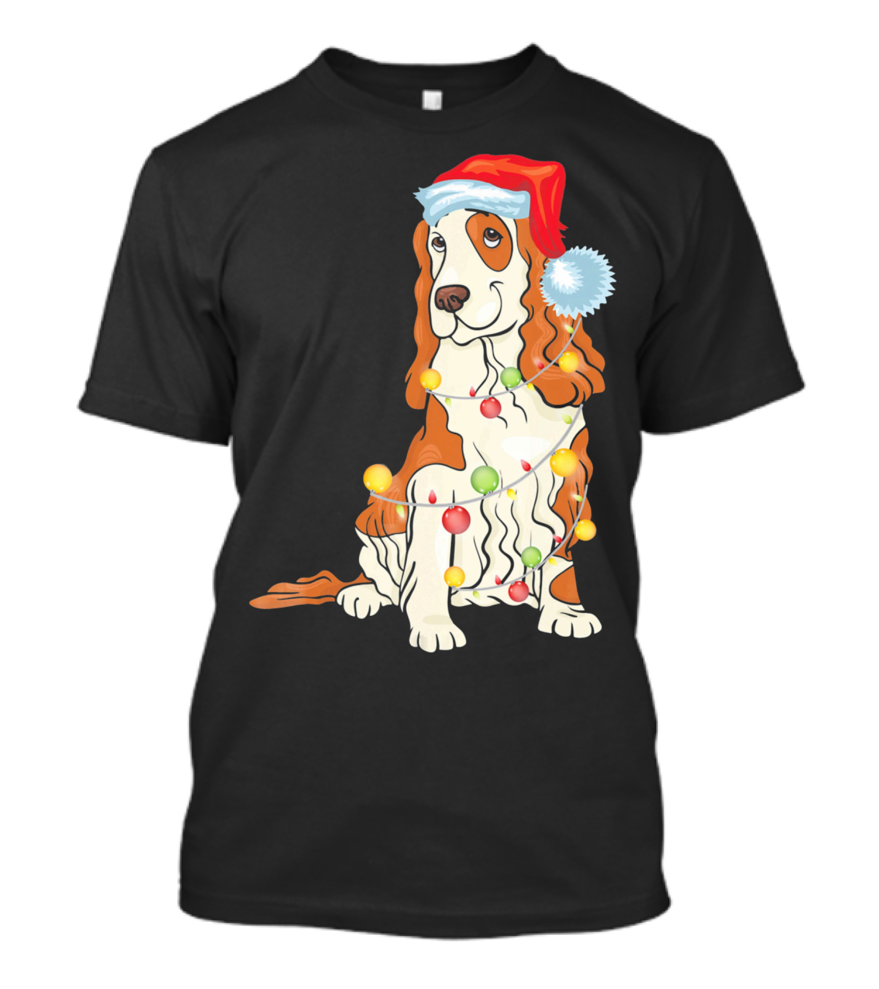 Cocker Spaniel Wearing Santa Hat With Christmas Lights T-Shirt