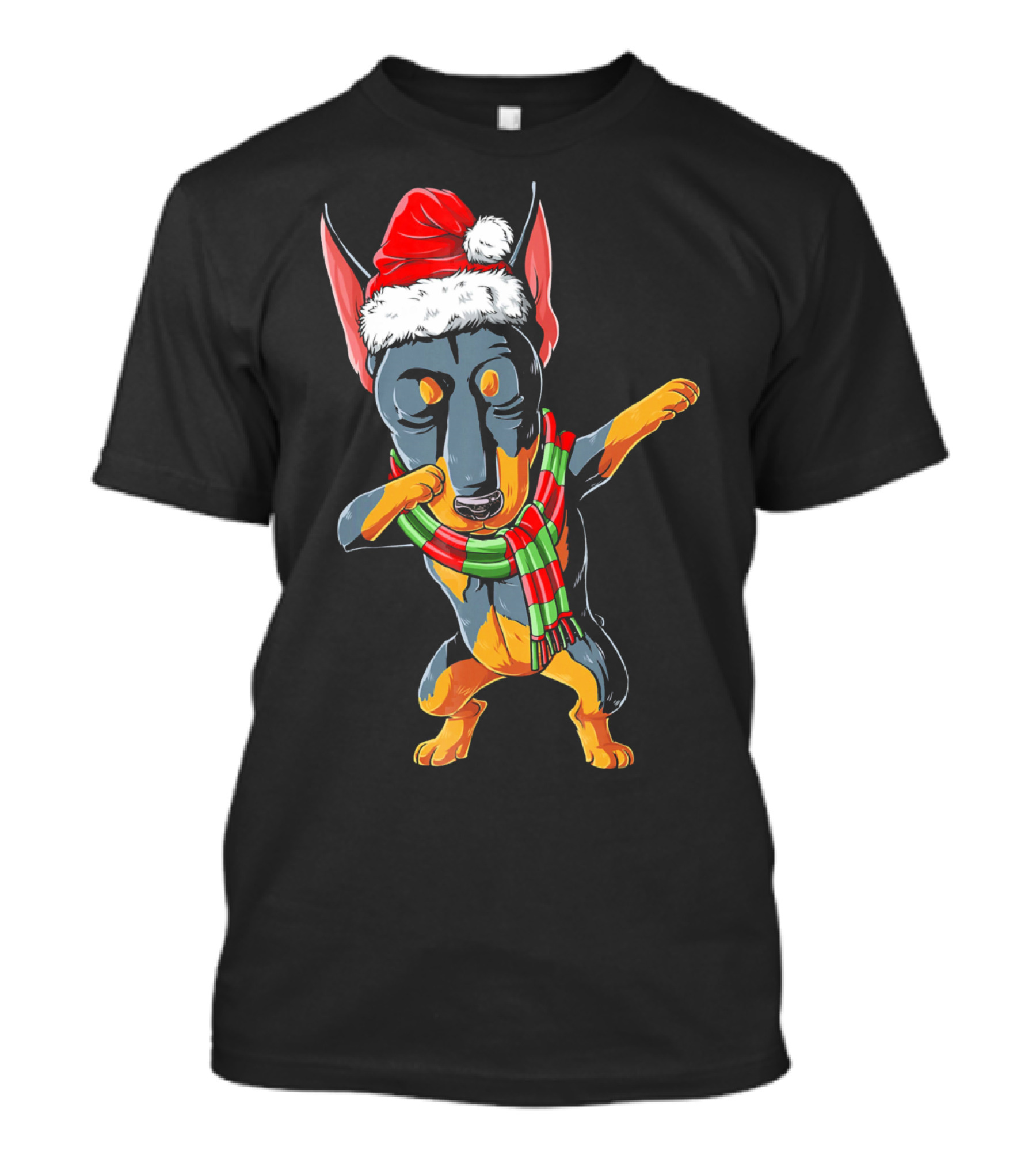 Dabbing Doberman Santa In Christmas Scarf T-Shirt