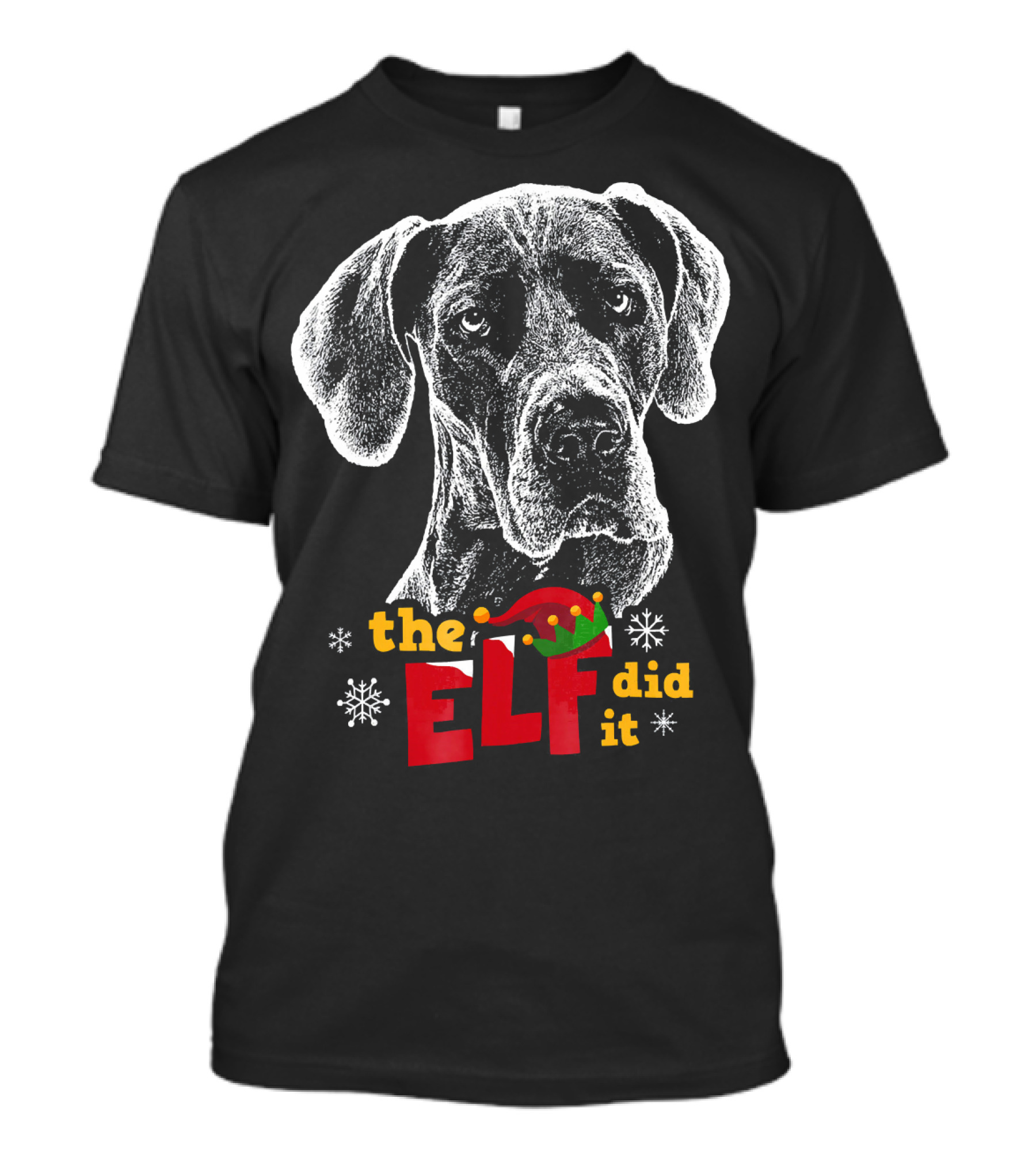 The Elf Did It Great Dane Christmas Humor Holiday Dog T-Shirt