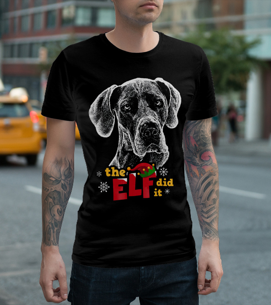 The Elf Did It Great Dane Christmas Humor Holiday Dog T-Shirt