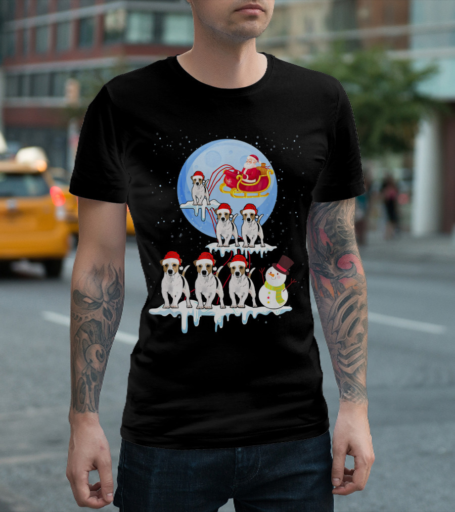 Jack Russell Santa Sleigh Moon Snowman Christmas Dogs T-Shirt